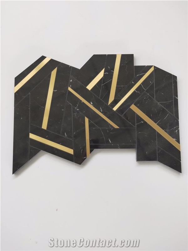 White Marble Mosaic Pattern Tiles Metal Waterjet