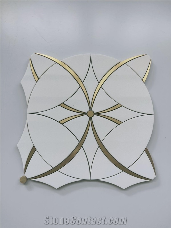 White Marble Mosaic Pattern Tiles Metal Waterjet
