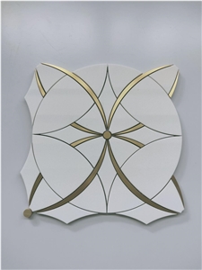 White Marble Mosaic Pattern Tiles Metal Waterjet