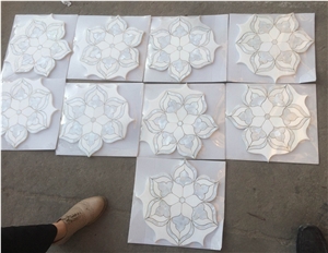 White Marble Mosaic Pattern Tiles Metal Waterjet