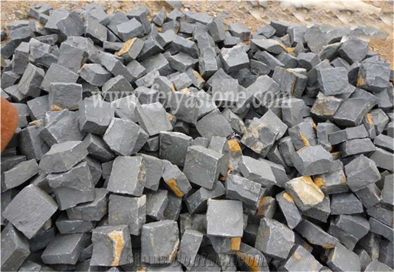 Black Basalt Cobble Pavers Paving Mats Cubestone