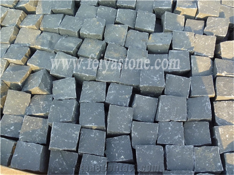 Black Basalt Cobble Pavers Paving Mats Cubestone