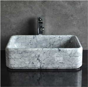 Rectangle Carrara White Marble Wash Basin Sink