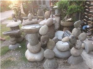 Stone Garden Lamp, Stone Lantern Garden Exterior Lamps, Indonesia Grey Basalt Stone Garden Landscaping Lamps