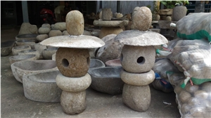 Stone Garden Lamp, Stone Lantern Garden Exterior Lamps, Indonesia Grey Basalt Stone Garden Landscaping Lamps