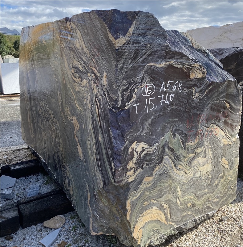 Verde Boana Marble Blocks, Verde Luana Marble, Cipollino Ondulato Marble Block
