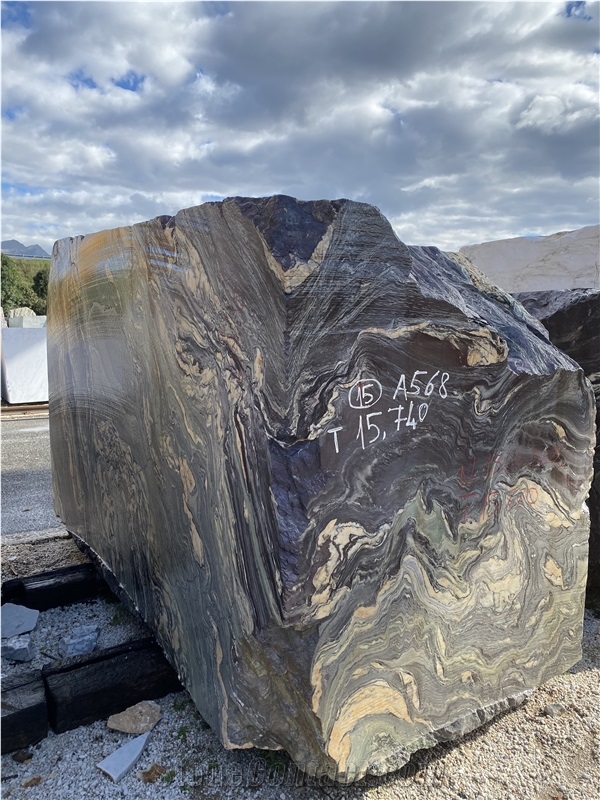 Verde Boana Marble Blocks, Verde Luana Marble, Cipollino Ondulato Marble Block