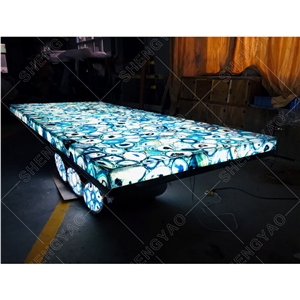 Custom Backlit Blue Agate Table Countertop