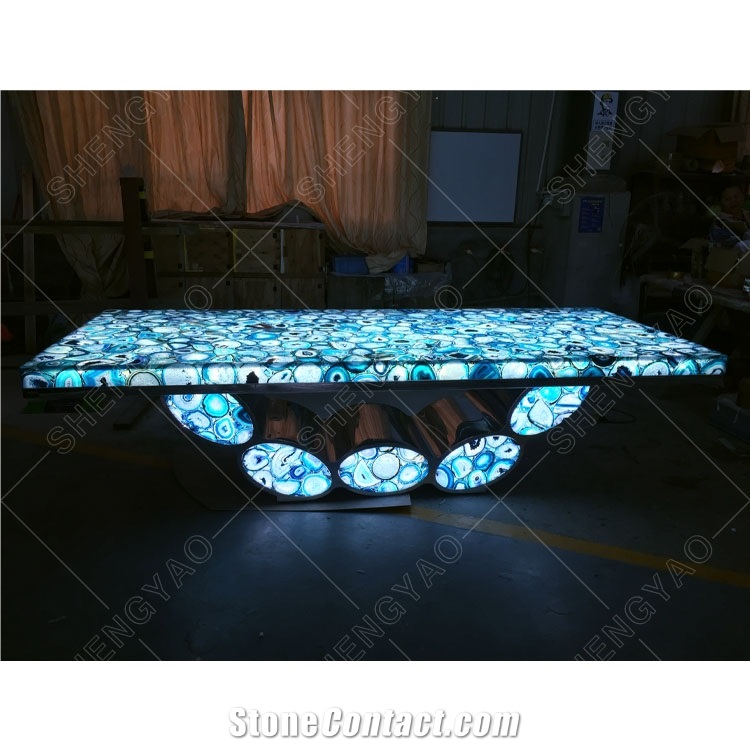 Custom Backlit Blue Agate Table Countertop
