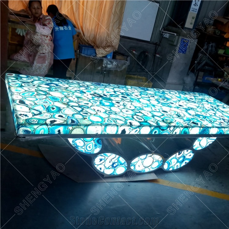 Custom Backlit Blue Agate Table Countertop