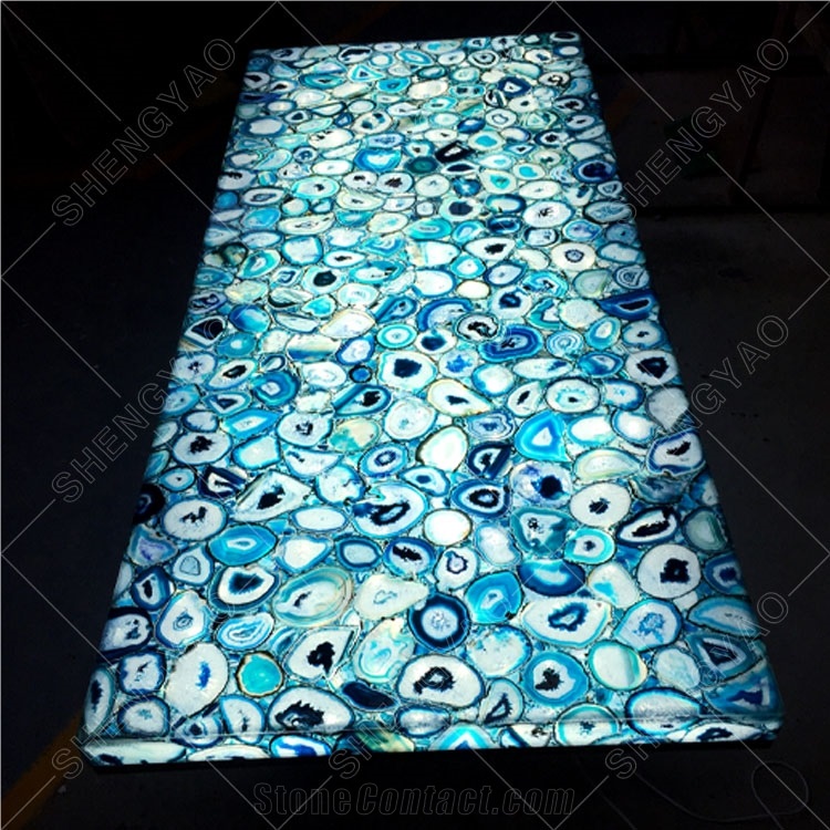 Custom Backlit Blue Agate Table Countertop