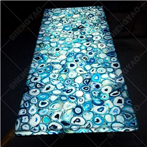 Custom Backlit Blue Agate Table Countertop