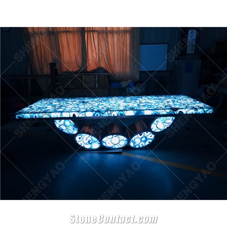 Custom Backlit Blue Agate Table Countertop