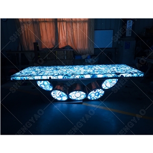 Custom Backlit Blue Agate Table Countertop