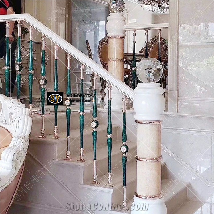 Luxury Malachite Green Stair Handrail Custom