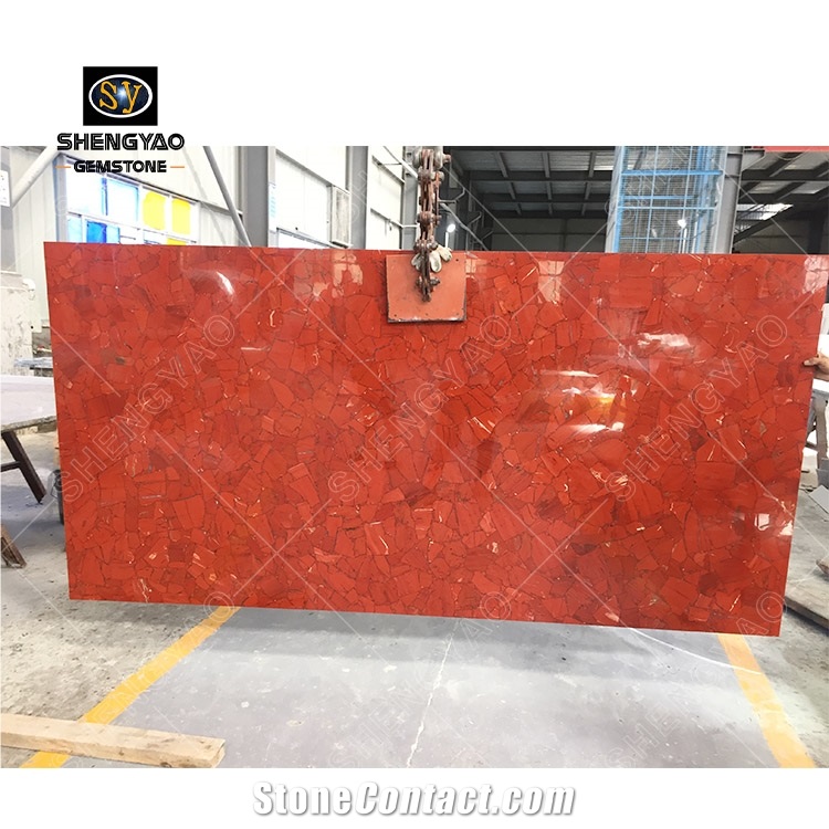 Luxury Red Semi Precious Stone Slab