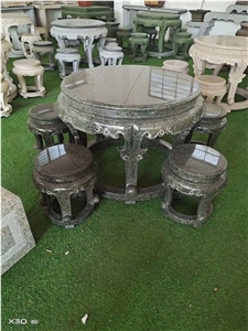 Antique Polish Stone Garden Table Set Round Chairs