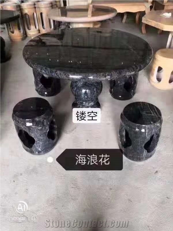 Antique Polish Stone Garden Table Set Round Chairs
