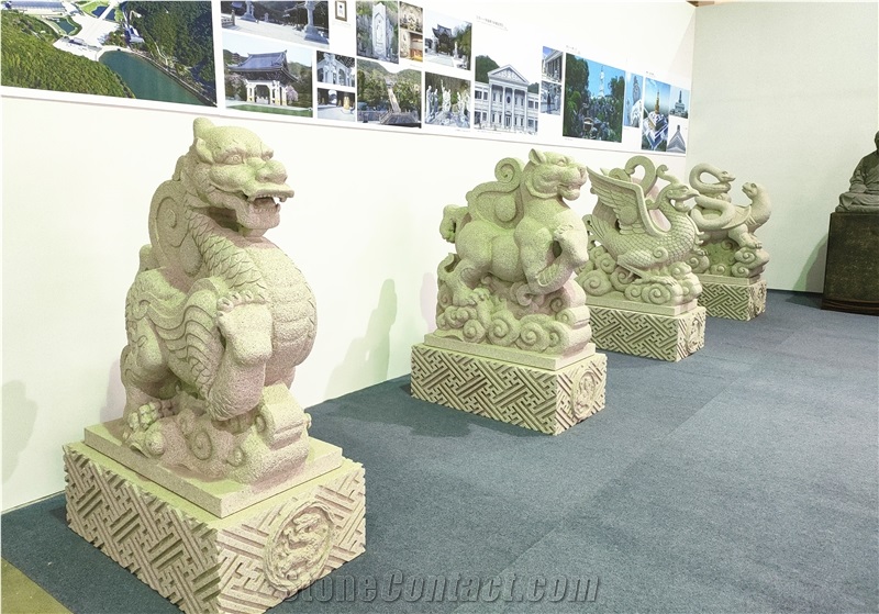 Four Sacred Animal Beasts Stone Sculpture Carving