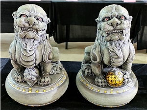 G654 Black Granite Lion Printing Stone Carving Art