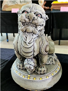 G654 Black Granite Lion Printing Stone Carving Art