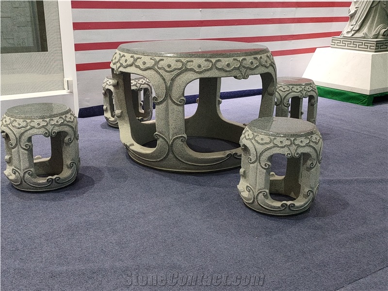 Garden Stone Carving Round Table Set Granite Bench