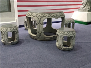 Garden Stone Carving Round Table Set Granite Bench