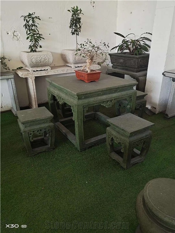 Garden Stone Carving Round Table Set Granite Bench