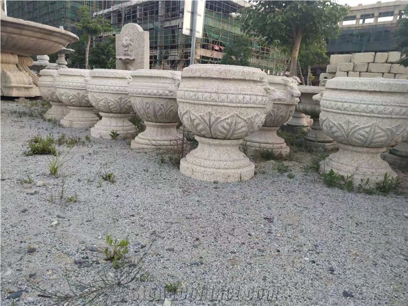 Granite Carving Flower Stand Pots Garden Planters