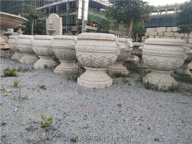Granite Carving Flower Stand Pots Garden Planters