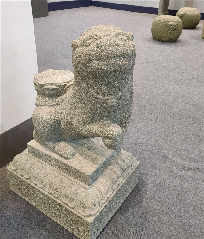 Natural Stone Temple Guardian Lions Sculpture