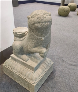 Natural Stone Temple Guardian Lions Sculpture