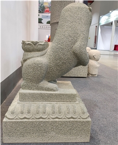 Natural Stone Temple Guardian Lions Sculpture