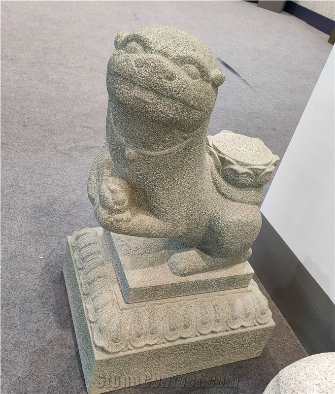 Natural Stone Temple Guardian Lions Sculpture