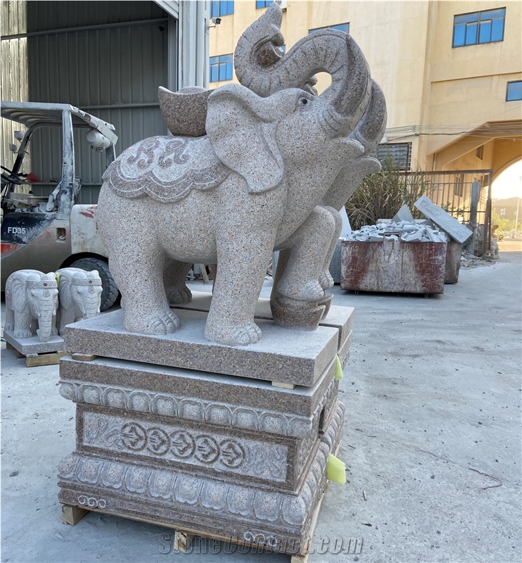 Red Granite Elephant Garden Statues Landscape