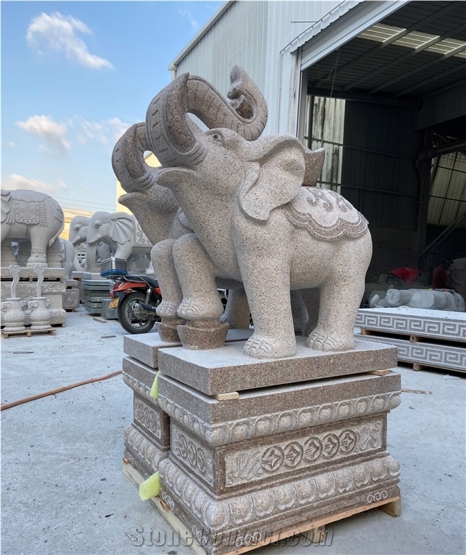 Red Granite Elephant Garden Statues Landscape