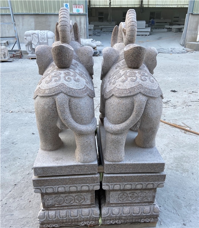 Red Granite Elephant Garden Statues Landscape