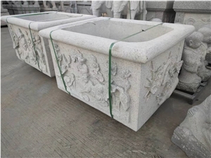 Stone Relief Carving Flower Planter Cube Plant Pot