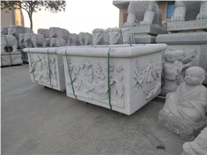 Stone Relief Carving Flower Planter Cube Plant Pot