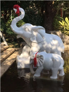 White Marble Elephant Animal Landscape Statues