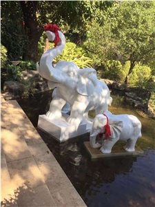 White Marble Elephant Animal Landscape Statues