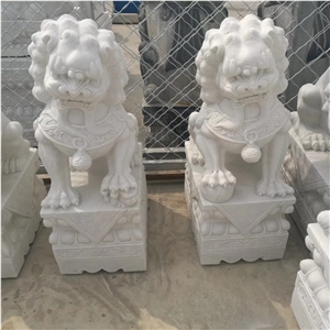White Marble Garden Lion Sculpture Street Statues