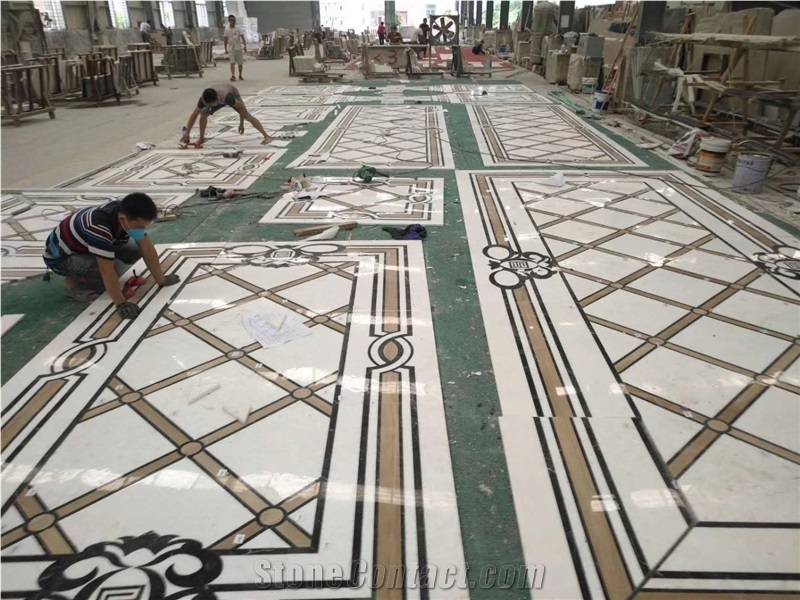 Beige Marble Stone Floor Waterjet Medallion Tiles