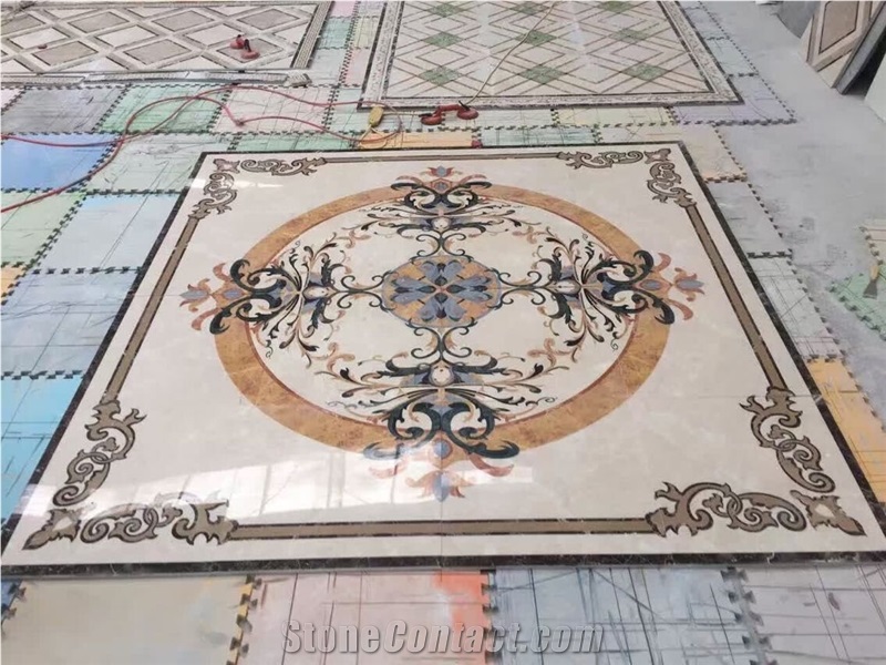 Beige Marble Stone Floor Waterjet Medallion Tiles
