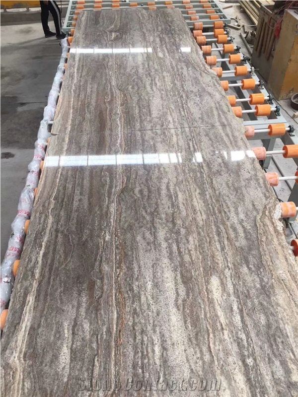 Brown River Travertine Slab for Project