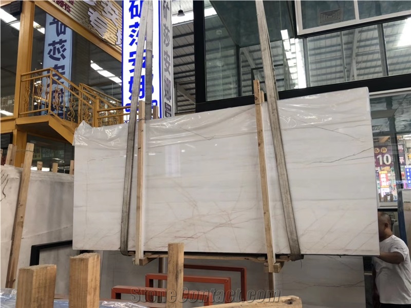 Red Line White Jade Marble Slab for Floor Tiles