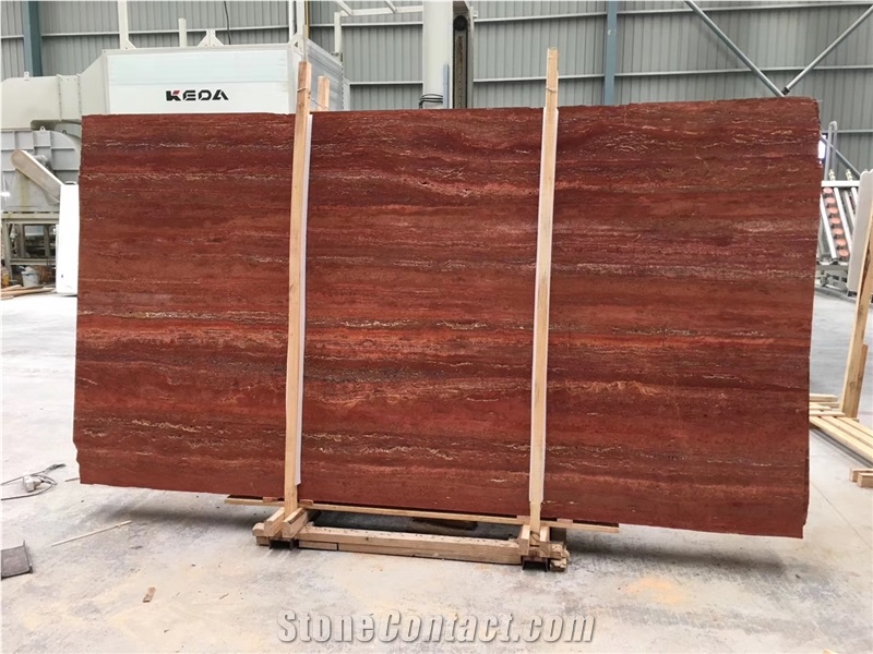 Soltan Red Travertine Slab for Bathroom Tiles