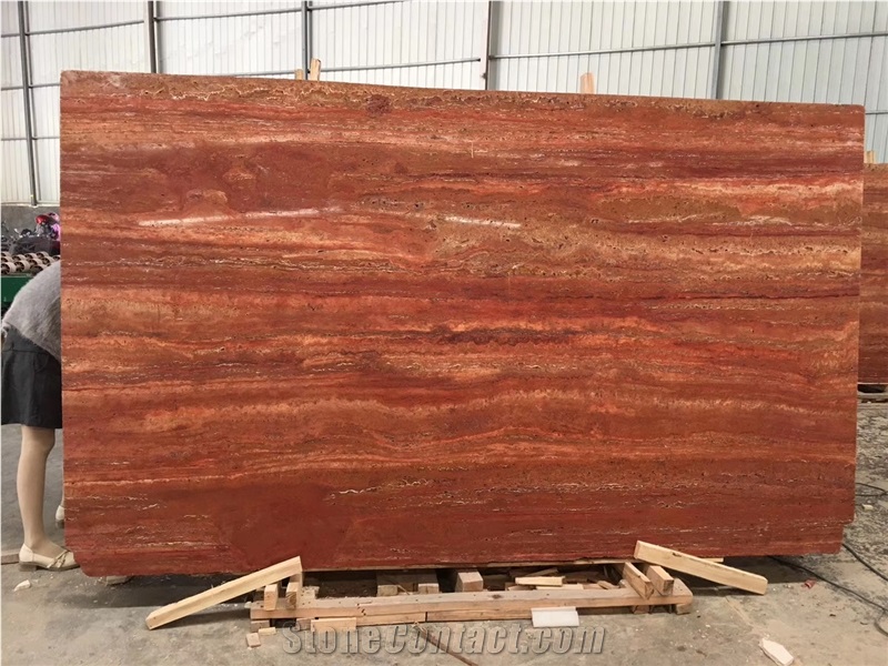 Soltan Red Travertine Slab for Bathroom Tiles