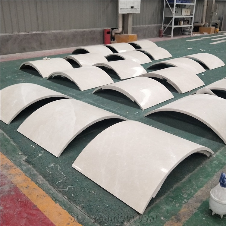 Arc Shape Beige Marble Cladding Column Covering Panels