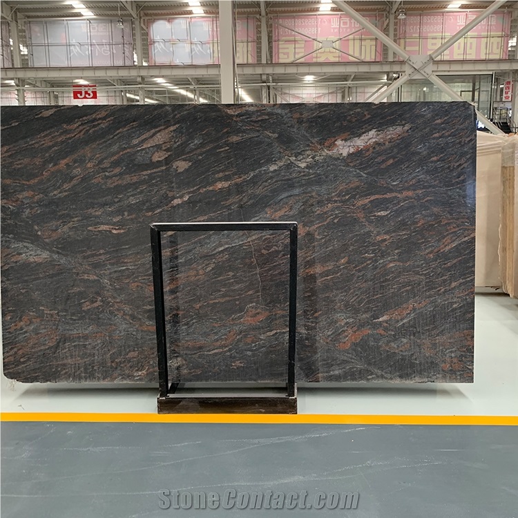 Black With Red Tropical Black Granite Slab